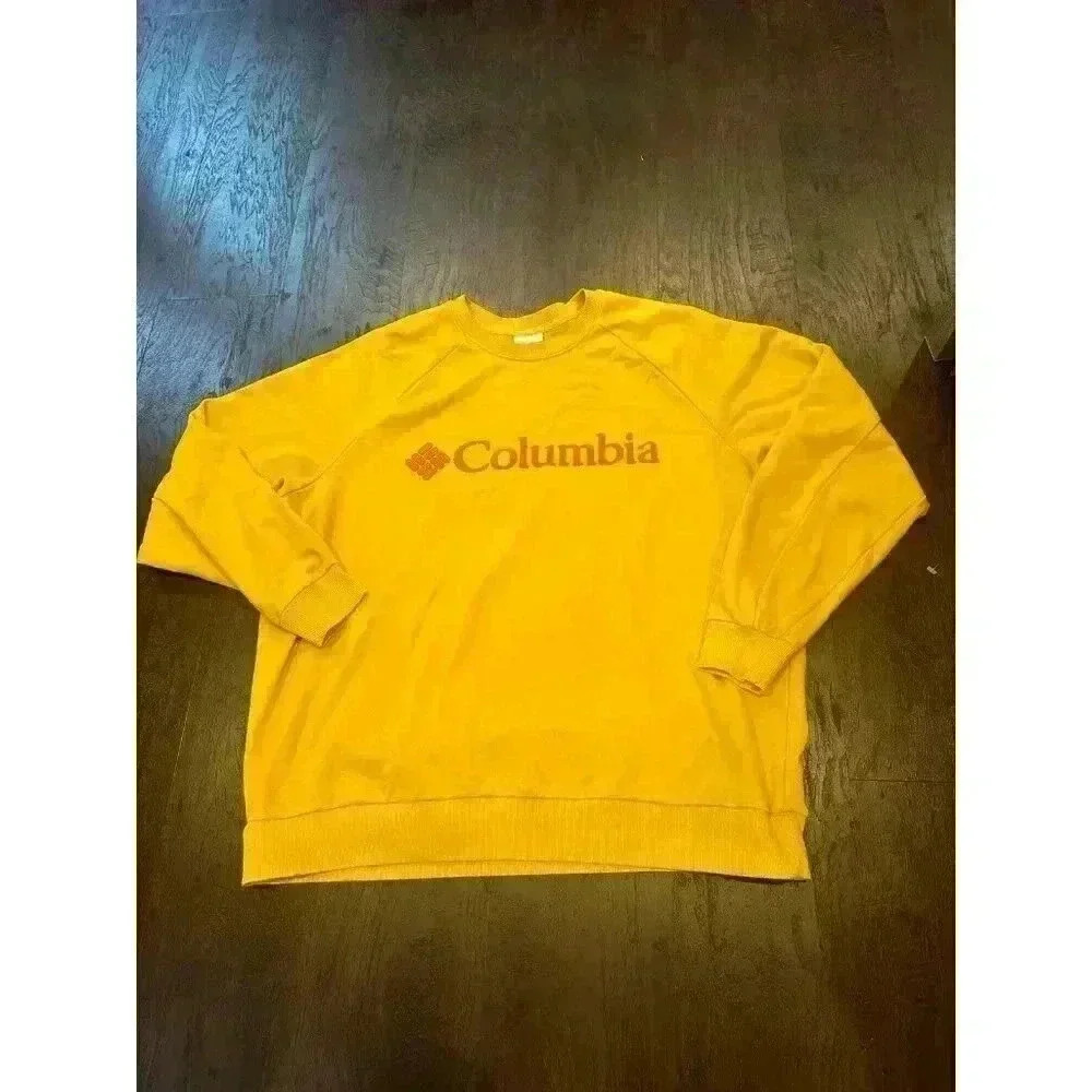 Columbia Men's Mustard Yellow Crew Neck‎ Logo Sweater  b19